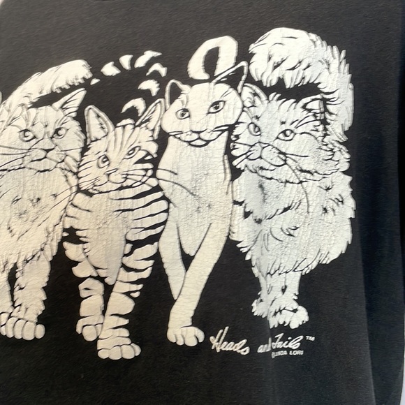Vintage Tops Vintage Linda Lori Heads And Tails Cat Black White